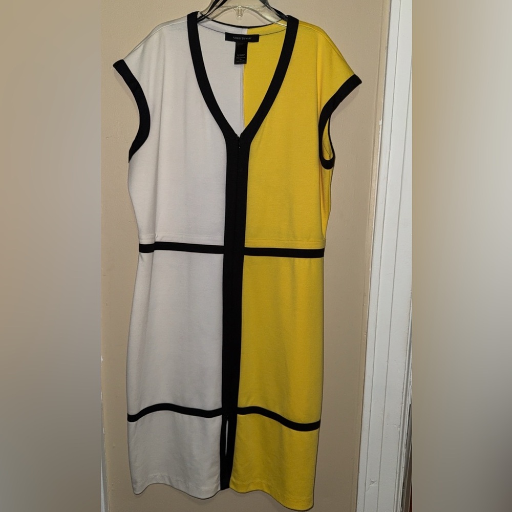 Ashley Stewart Colorblock Sleeveless Dress - Yellow and White Sz 16